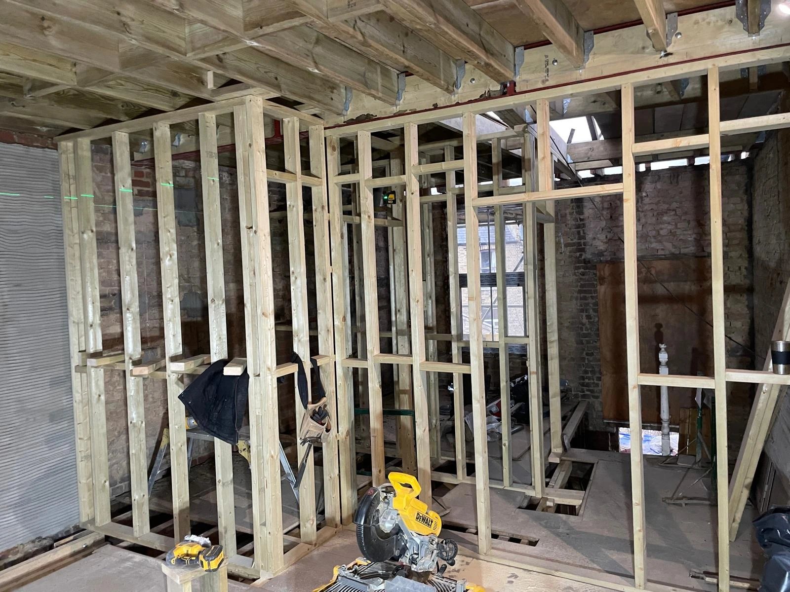 New stud walls framed out in a top floor conversion