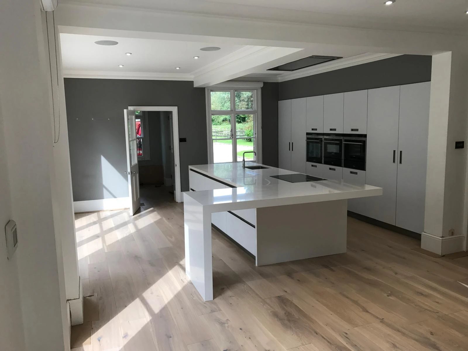 Open plan kitchen and living space after a full refurbishment